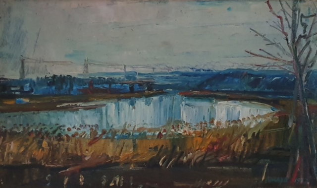 24. Jezero u okolini Beograda, Ulje na platnu, 1992, 49x29, 120€