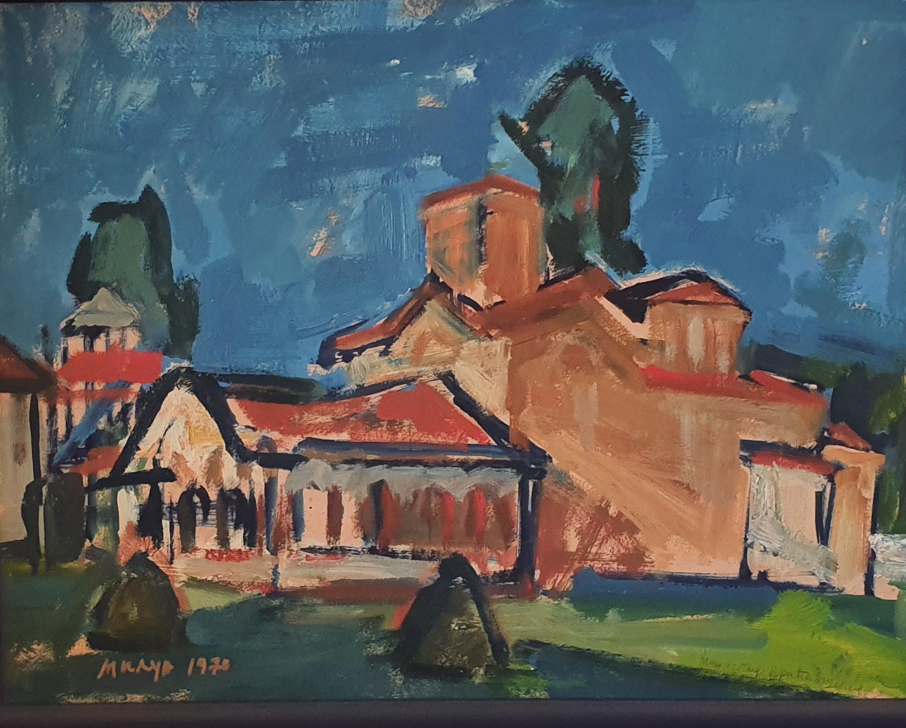 42. Crkva i konak na Rudniku, Ulje na lesonitu, 1970, 52x40, 160€